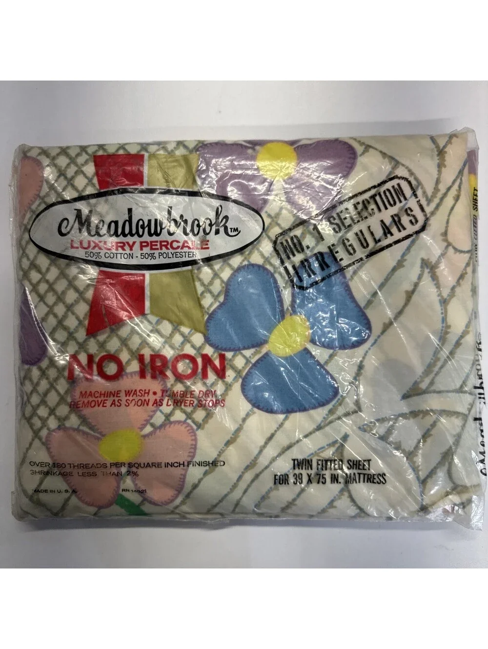 Vintage Sealed Meadowbrook Twin Fitted Sheet 70s Flowers Boho USA 39x75” No Iron
